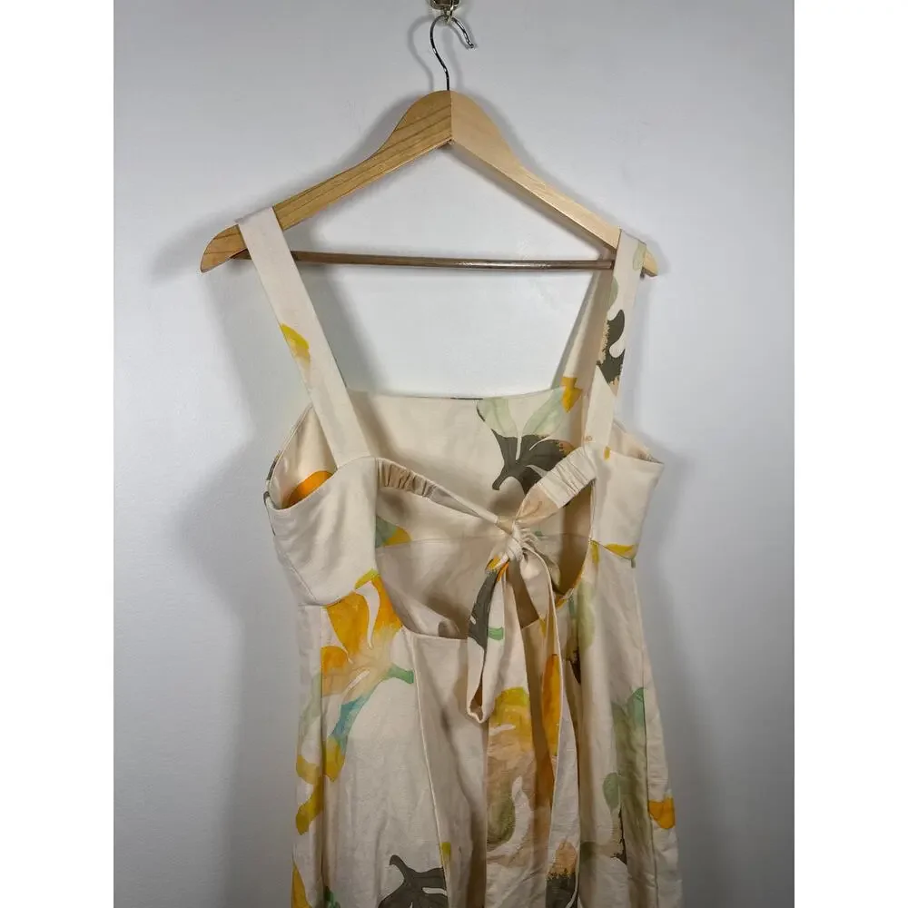 Acler Tate Square-Neck Floral Linen Midi Dress, Size 10 - Picture 7 of 8